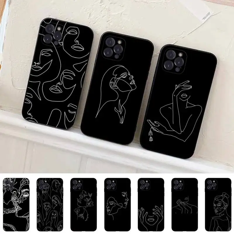 

Abstract Line Women Face Phone Case For iPhone 14 11 12 13 Mini Pro Max 8 7 6 6S Plus X SE 2020 XR XS Funda Case