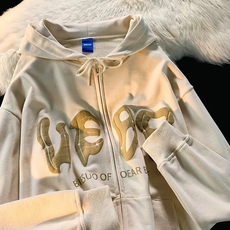 

Vintage Letter Printing Hooded Zipper Hoodie Women's 2022 Autumn New Loose All-match Zipper Hoodie Y2k Top Women Ins Gothic Coat
