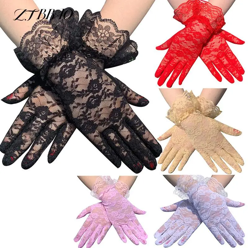 

1Pair Women's Summer Ultra-Thin Gloves Female Sexy Lace Driving Cycling Gloves Sunscreen Short Gloves Full Fingers Mittens