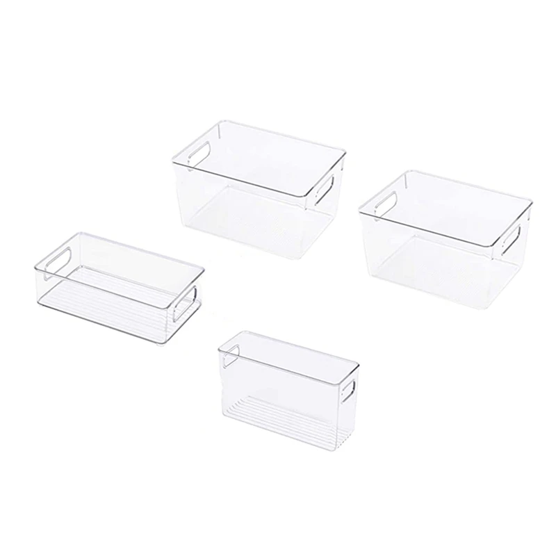 

Plastic Refrigerator Organizer Bins - 4 Piece Fridge Organizers And Storage Clear Bin With Handle For Kitchen Pantry