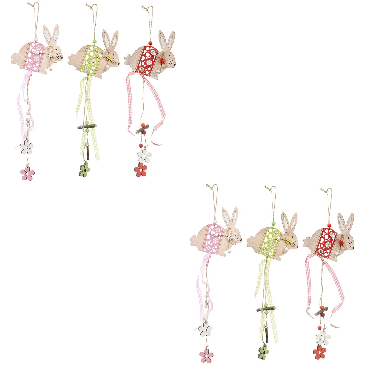 

6 pcs Easter Wooden Ornaments Embellishments Easter Bunny Wooden Hanging Ornaments