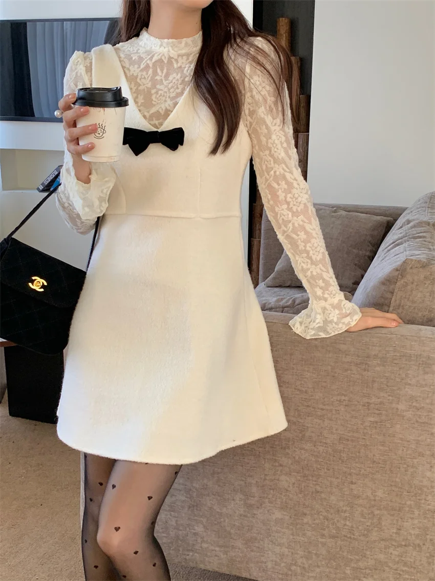 Женское кружевное платье-жилет с бантом Alien Kitty Элегантное повседневное