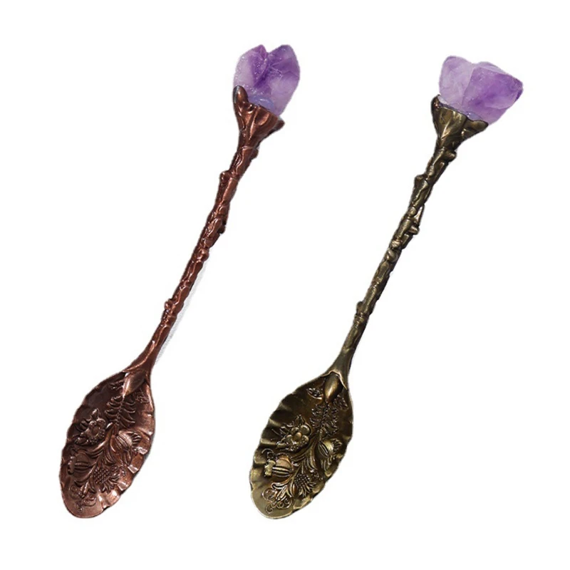 

29EF Crystal Retro Coffee Tea Spoon Carved Flower Small Spoonful Dessert Spoons for Afternoon Tea Little Gift for Girlfriends