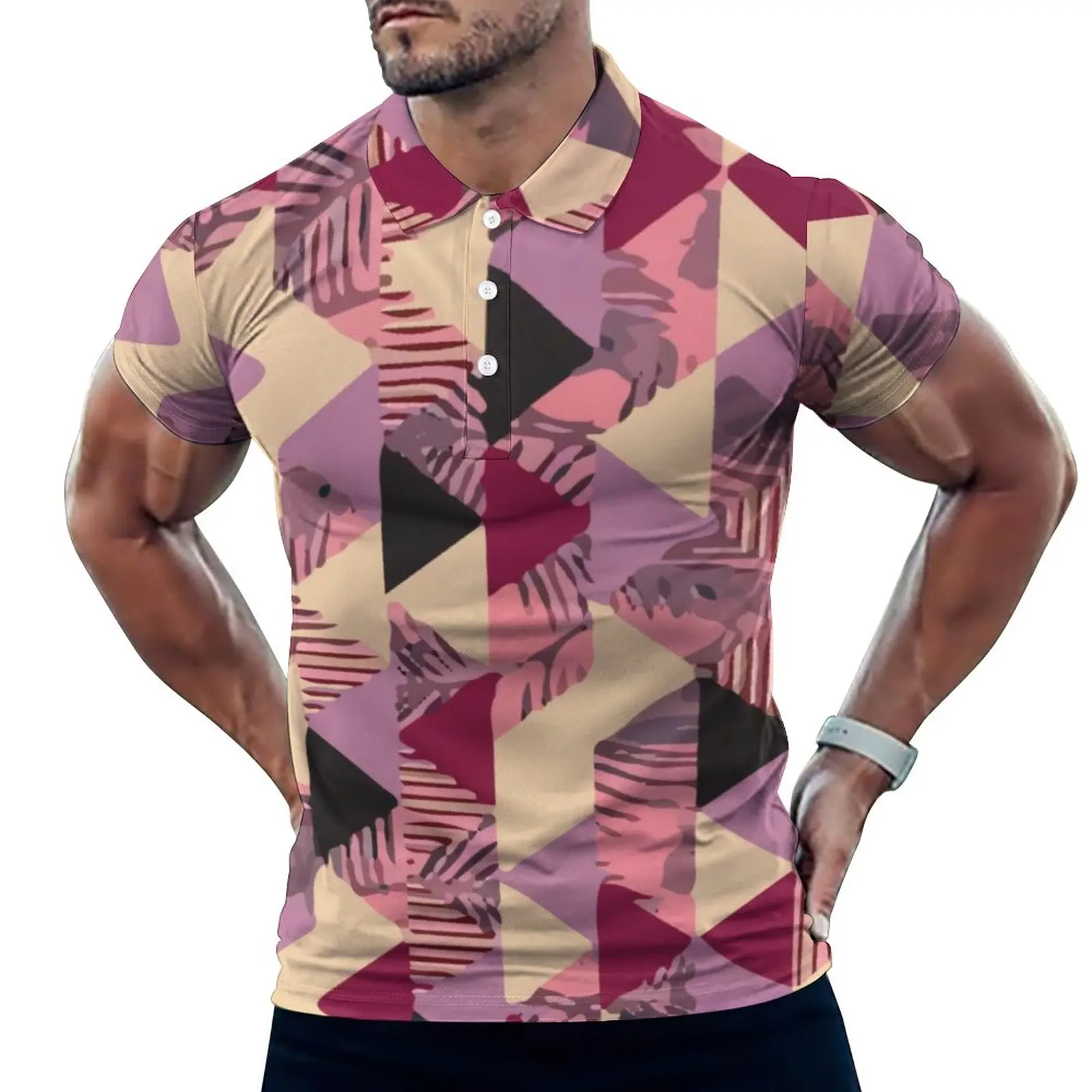 

Рубашка-поло мужская с коротким рукавом, Повседневная блуза с геометрическим принтом, с абстрактным дизайном, с винтажным воротником, оверс...