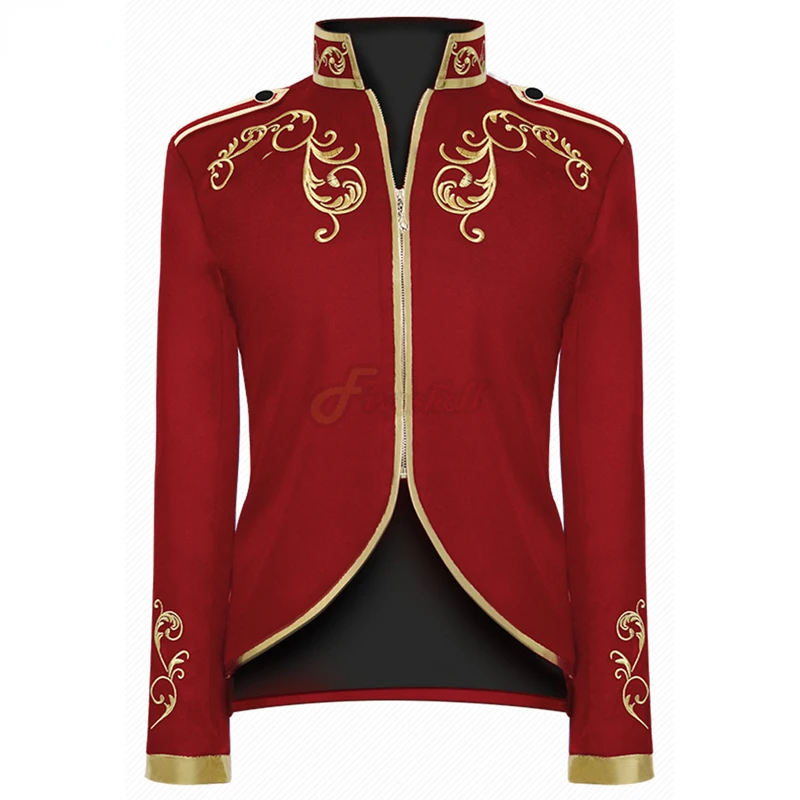 

Medieval Victoria European Court King Cosplay Costume Coat Men Carnival Party Knight Golden Embroidery Stand Collar Top Jacket