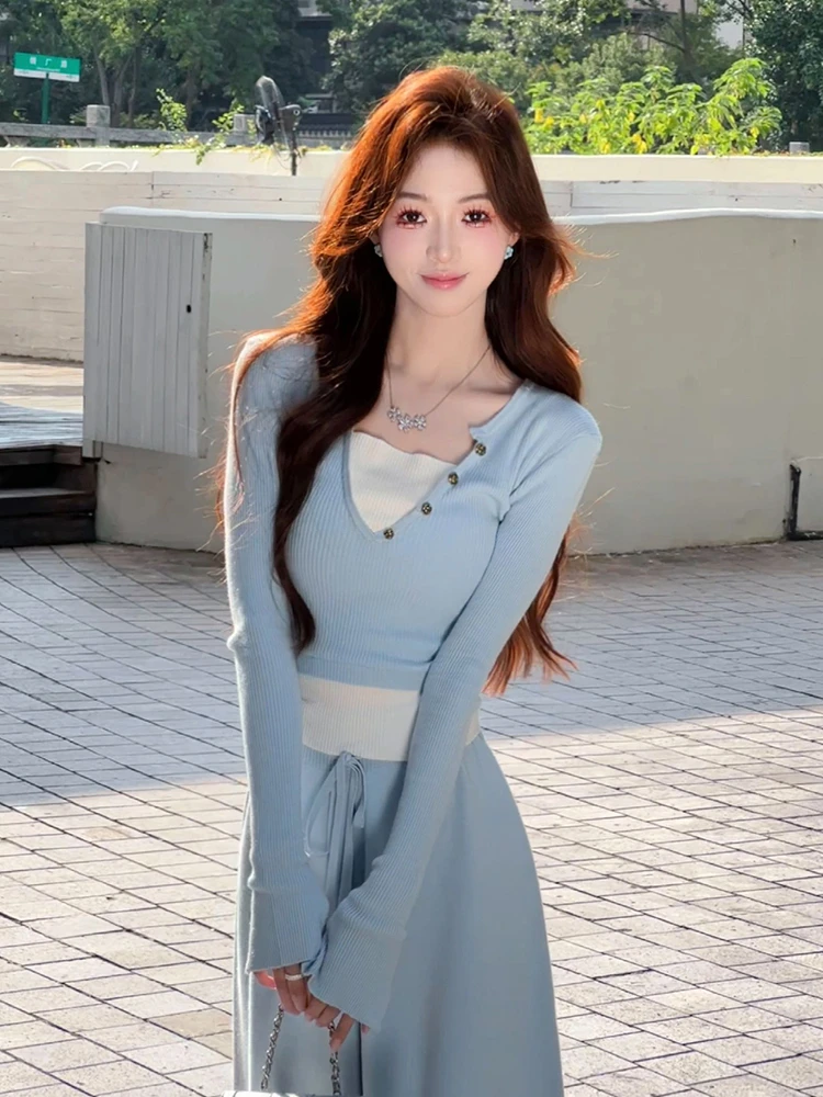 Осенняя одежда полный комплект для женщин новинка 2024 года топ и брюки с широкими