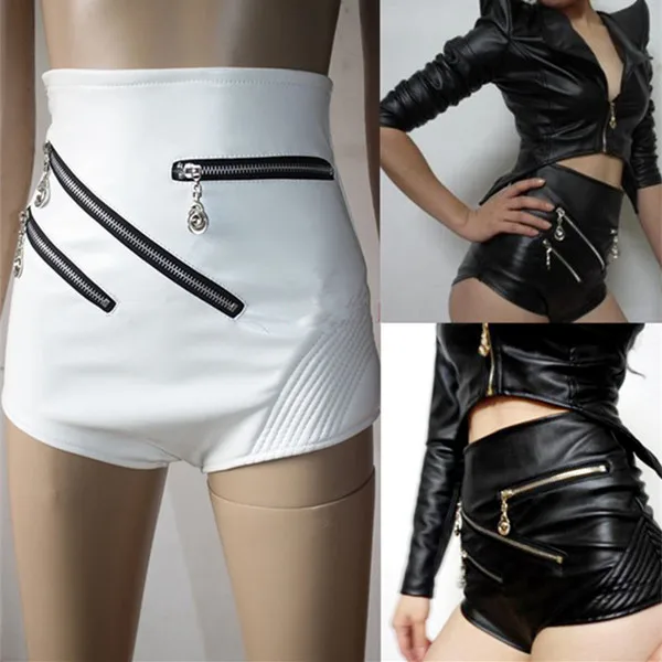 

New Ds Zipper Decorative Performance Clothes Women Sexy High Waist Nightclub Bar Female Dj Dance Pu Leather Shorts
