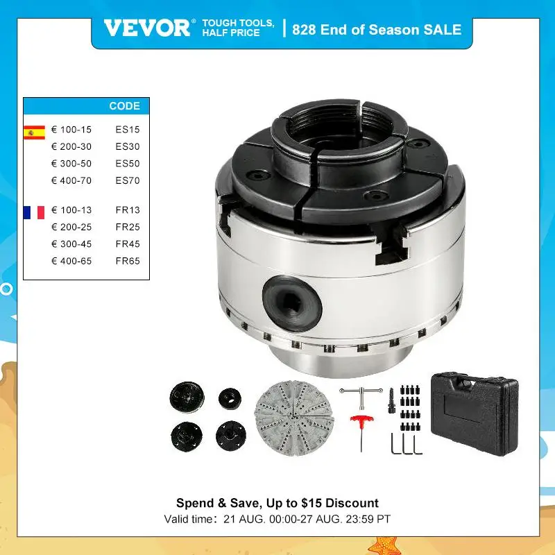 VEVOR 3.75 Inch 4 Jaws Lathe Chuck Set W/ Bevel Gear Screw W