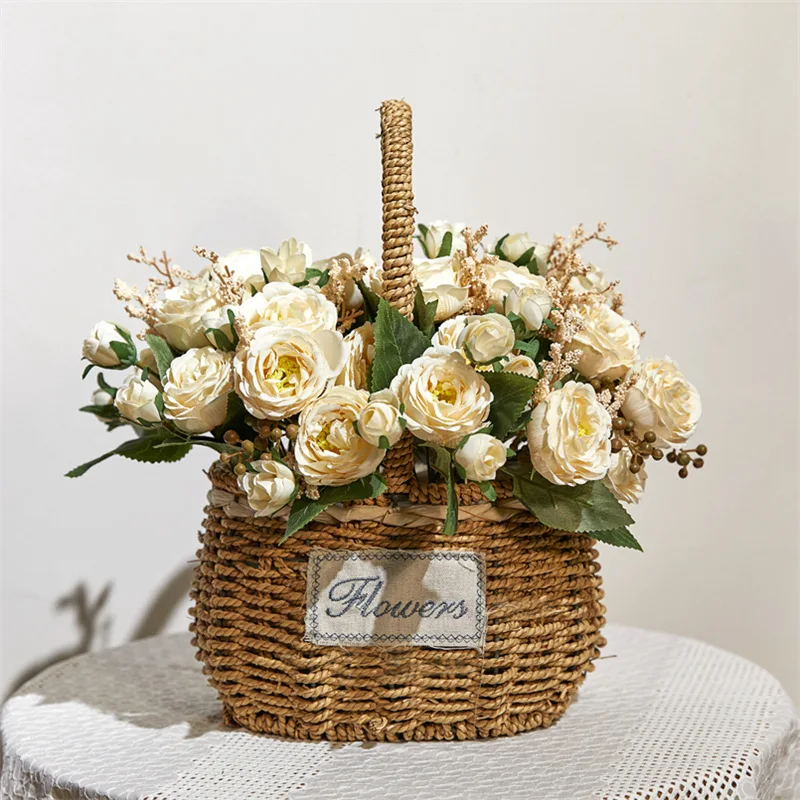 

5-Head Artificial Peony Bouquet Home Decor Shooting Props Silk Bouquet Vase Flower Arrangement Wedding Decorations