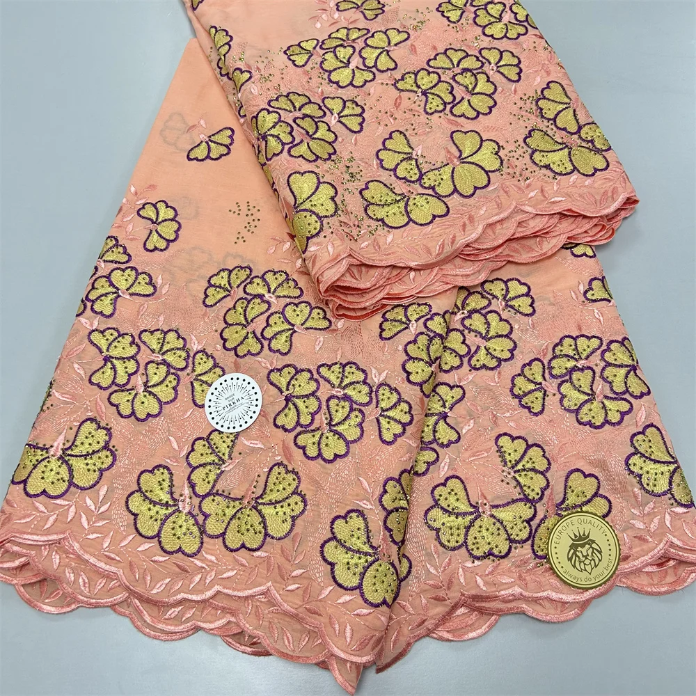 

Африканское кружево, 100% хлопок, вышивка Lafaya, швейцарская вуаль, кружевная ткань с камнями для шитья свадебного платья, 5 ярдов