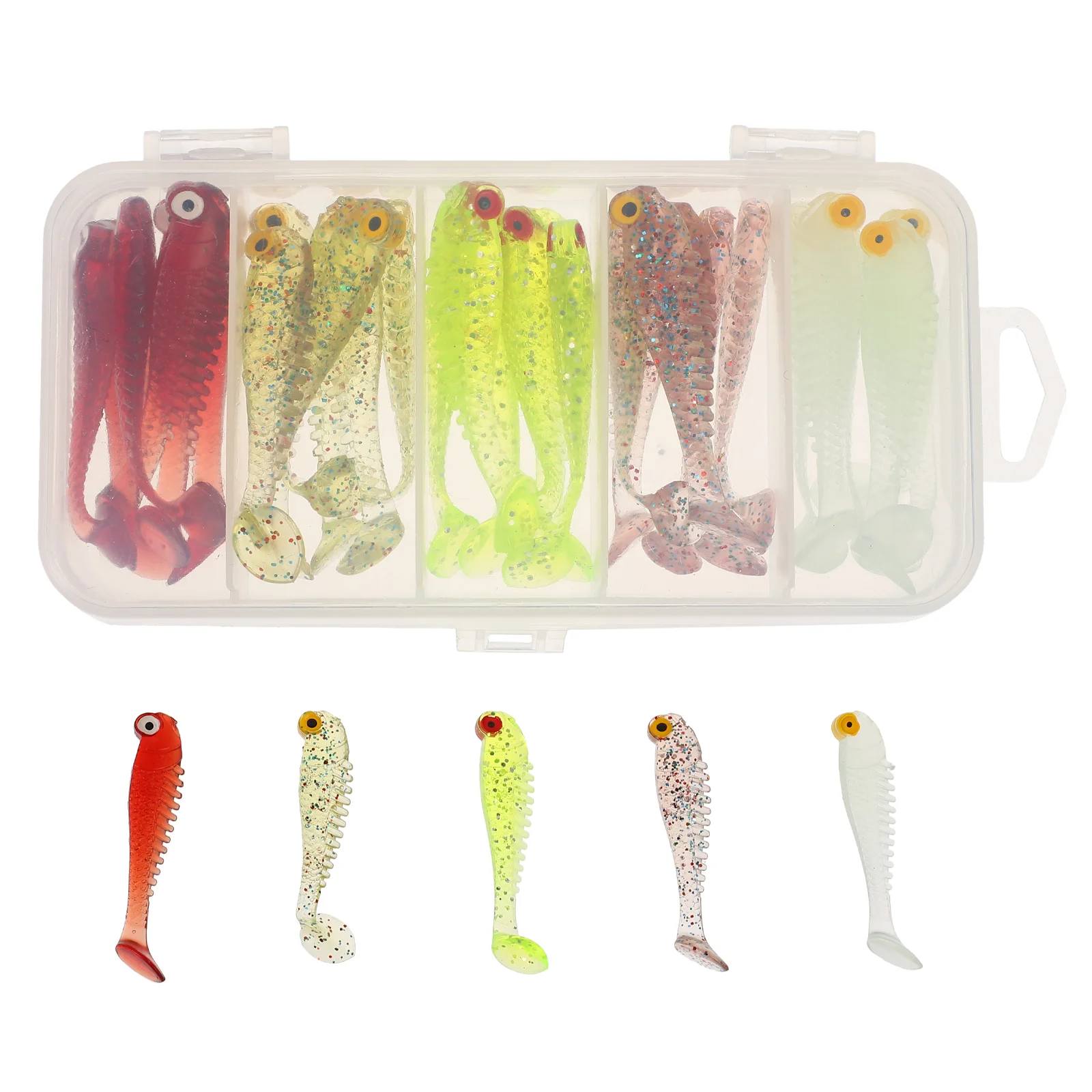 

30Pcs Supple Plastic Fishing Lures Vivid Lures for Pike Perch Trout with Box (Assorted Color)