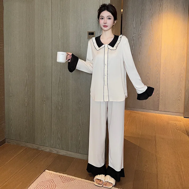 Рубашка с длинными рукавами и оборками брюки осенняя свободная одежда для сна