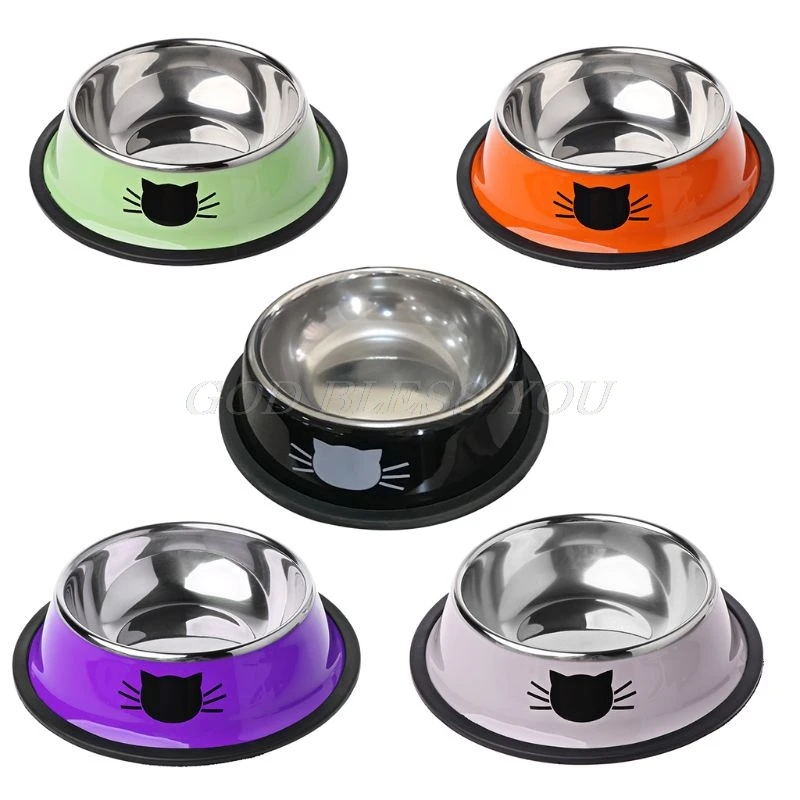 

Thick Non-slip Cat Dog Food Bowl Foods Utensils Single Stainless Steel Pet Bowls for Cats and Puppies Drop Shipping