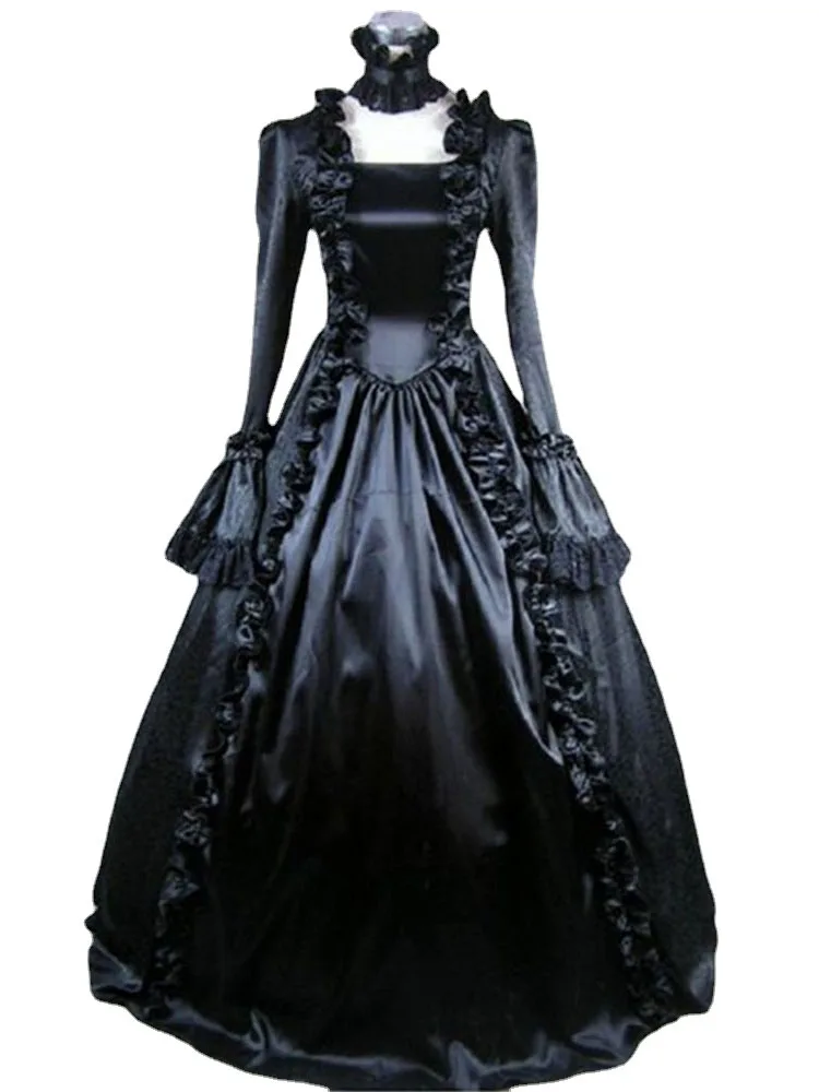 

Vintage New Women Dark Lolita Dress Fashion Gothic Long Sleeve Patchwork Solid Color Floral Obscure Pullover Zipper Lady Dresses