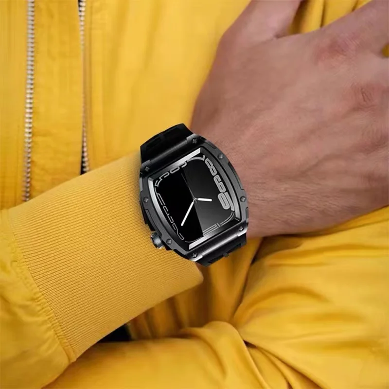 Luxury Modification Kit For Apple Watch Case 45mm 44mm Rubber Strap Aluminum Alloy Case for iWatch Series 7 6 SE 5 4 Accessories