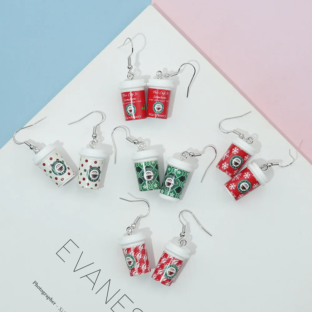 

Ovxxons 1 Pair Harajuku Hipster Fashion Fun Simulation Fun Christmas Coffee Cup Resin Personality Ear Hook Female