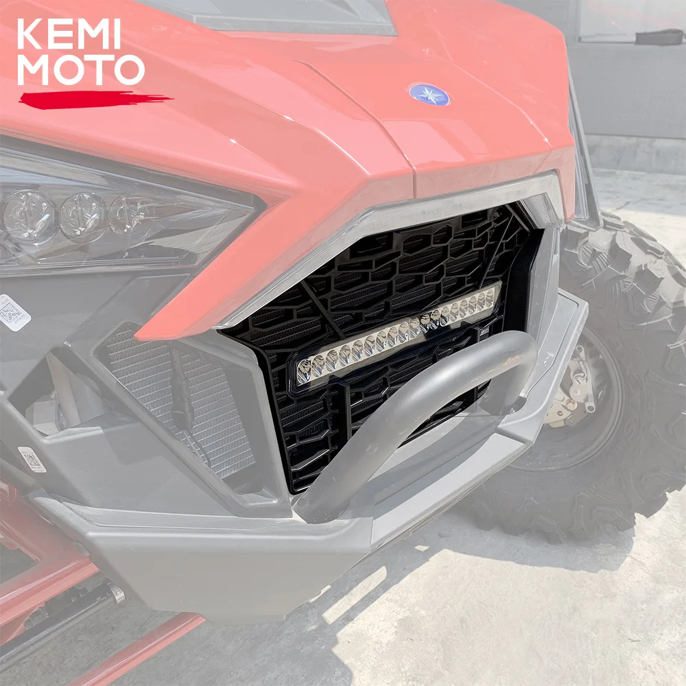 KEMIMOTO UTV PP Front Bumper Mesh Grille Grill w/ White LED Compatible with Polaris RZR Pro XP / XP 4 2020 2021 2022