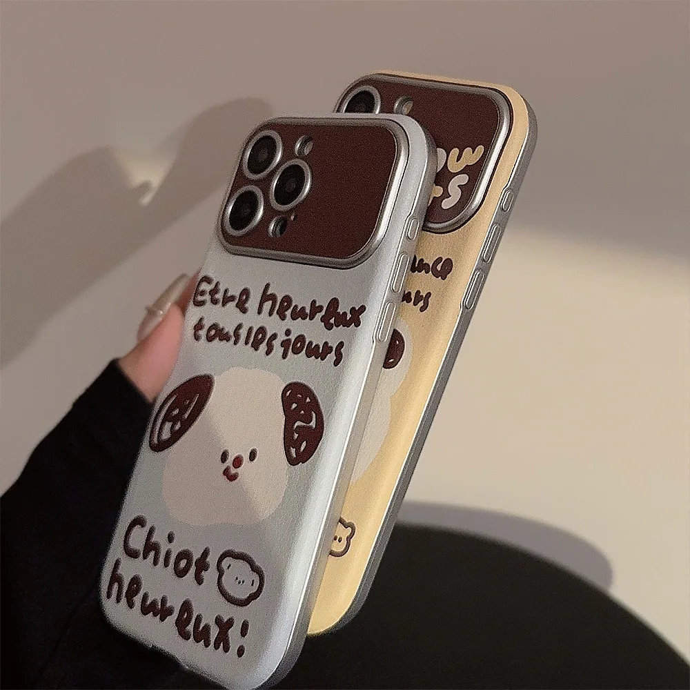 Funny Graffiti smile bear puppy art Plating Phone Case For iPhone 15 14 13 12 11 Pro Max Plus Cute Cartoon Soft Cover