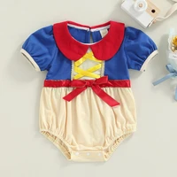disney summer infant baby girl jumpsuit set stitching short sleeves bow princess bodysuit clothes suit peter pan collar bow