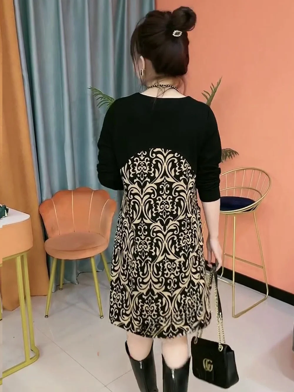 Элегантное цветное лоскутное платье в стиле ретро женская весенне-осенняя