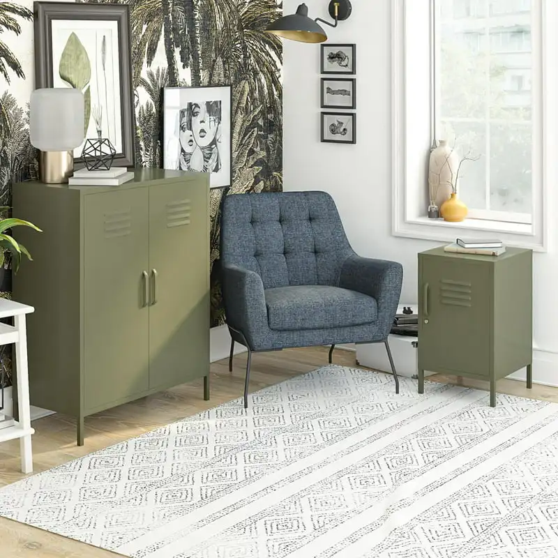 

2 Door Metal Locker Cabinet, Olive Green