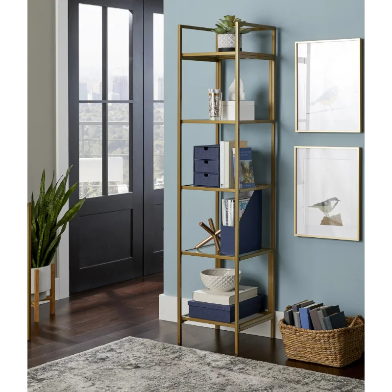 

Better Homes & Gardens Nola Narrow Bookcase, Gold Finish book shelf furniture Home Furniture Living Room Furniture