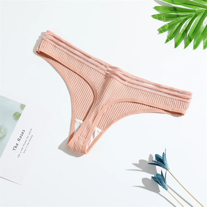 FAFABALOU Lingerie Sexy Women Panties Thongs Low-Rise Thong Cotton Underwear Breathable Solid Color Underpants Briefs Intimates