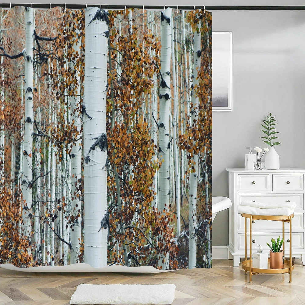 

Birch Tree Forest Forest Natural Scenery Shower Curtain Bathroom Bathtub Decoration Polyester Waterproof Bath Curtain Home Decor