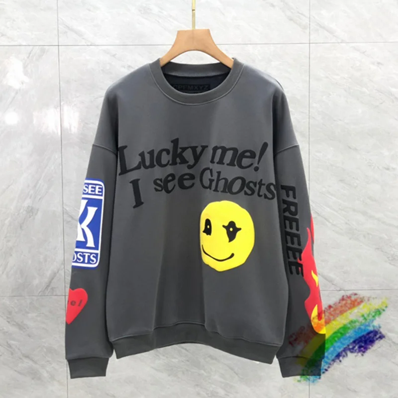 

Kanye West Lucky Me I See Ghost Sweatshirts Men Women Puff Print CPFM XYZ KID SEE GHOST Crewneck