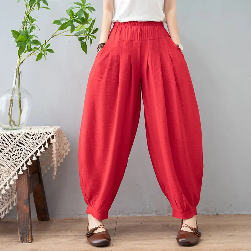 

Summer Thin Fashion Wide Leg Pants Loose Casual High Waist Retro Bloomers Versatile Harem Pants Women's Pants