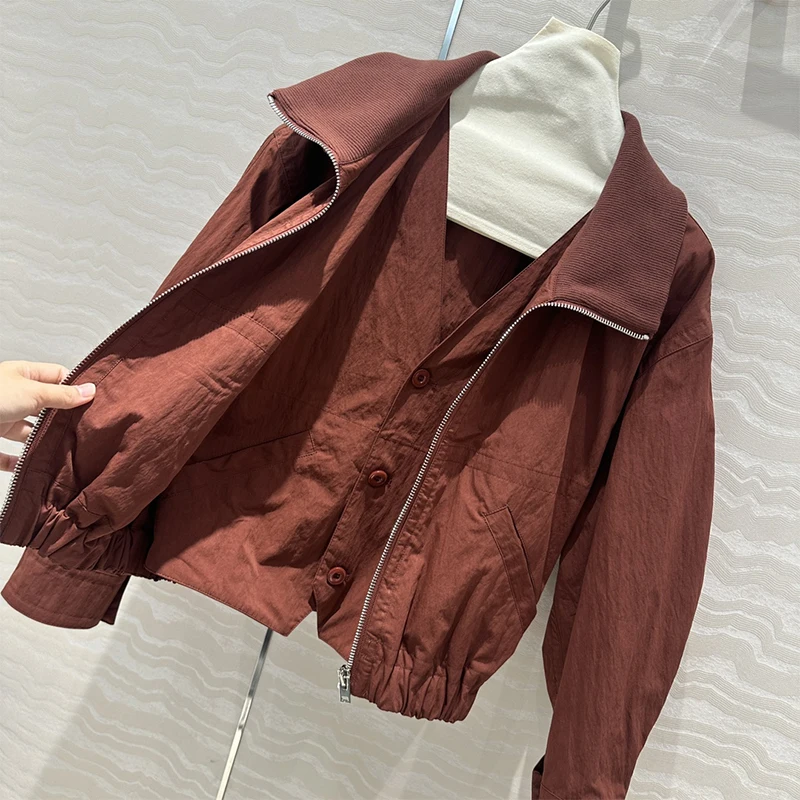 Lema * i 2024 AW повседневные винтажные куртки с силуэтом женские коричневые лоскутные