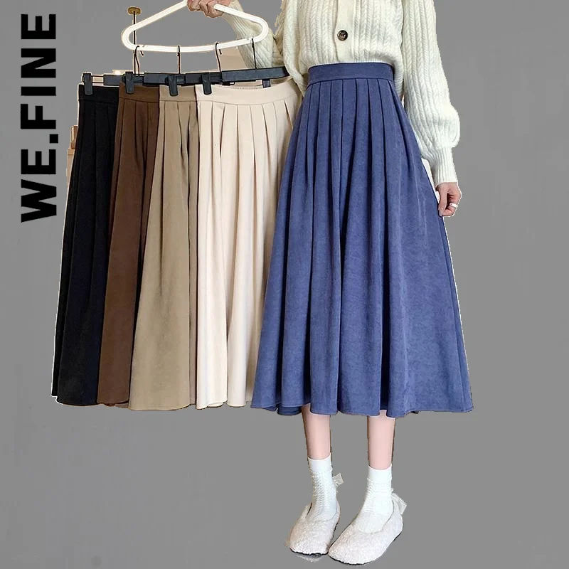 We.Fine Fashion Women Skirt Midi Skirt High Waist Pleated Skirt Women Bottom Midi Skirt All-Match Female Woman Clothes