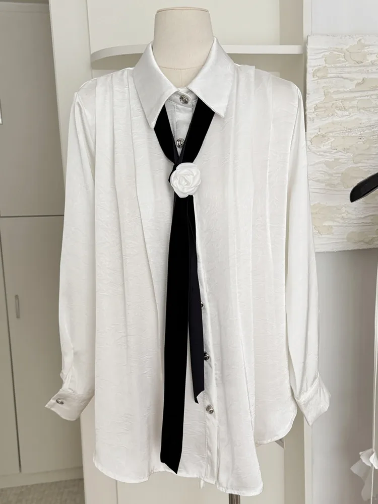 EWQ атласный белый с галстуком-рубашкой летние тонкие свободные солнцезащитные