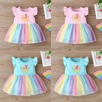 baby 1 2 3 4 years birthday rainbow dress infant girls children party toddler cotton summer pink mesh dresses clothes outfits