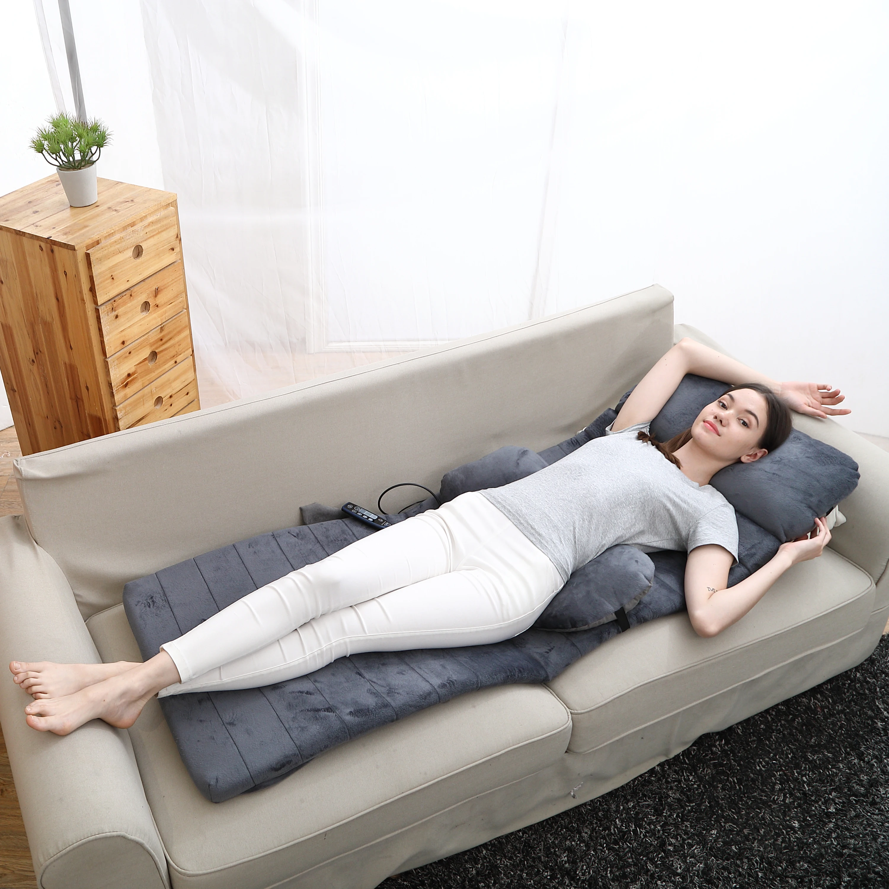 

Heat The Vibrating Massage Cushion Mattress Techlove Multifunctional Home 1 Piece Body Grey Vibration Wireless Remote Control