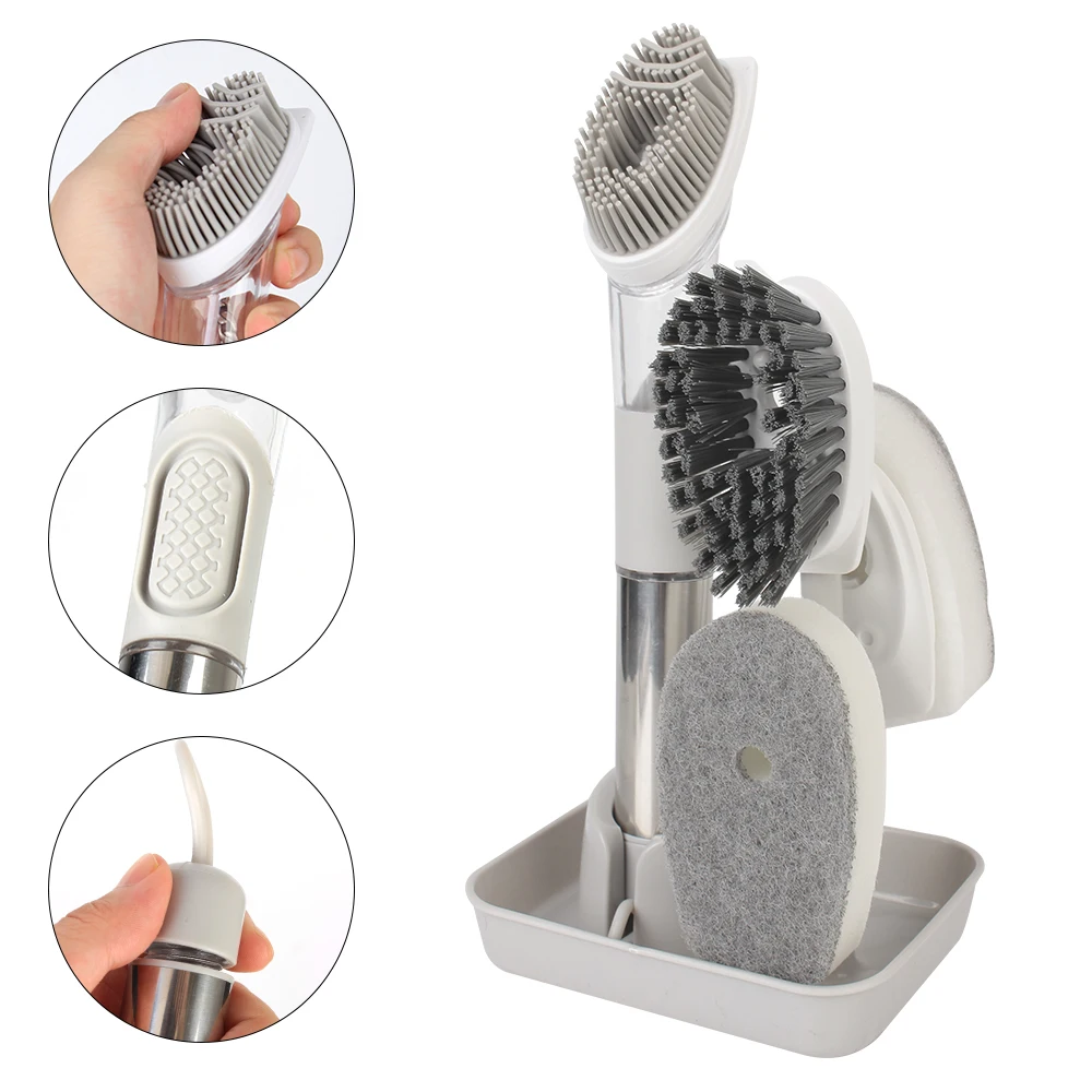 

Long Handle Dishwashing Brush 3 In 1 Kitchen Cleaning Brush Kitchen Gadgets Removable Sponge Brush Automatic Liquid Dispenser