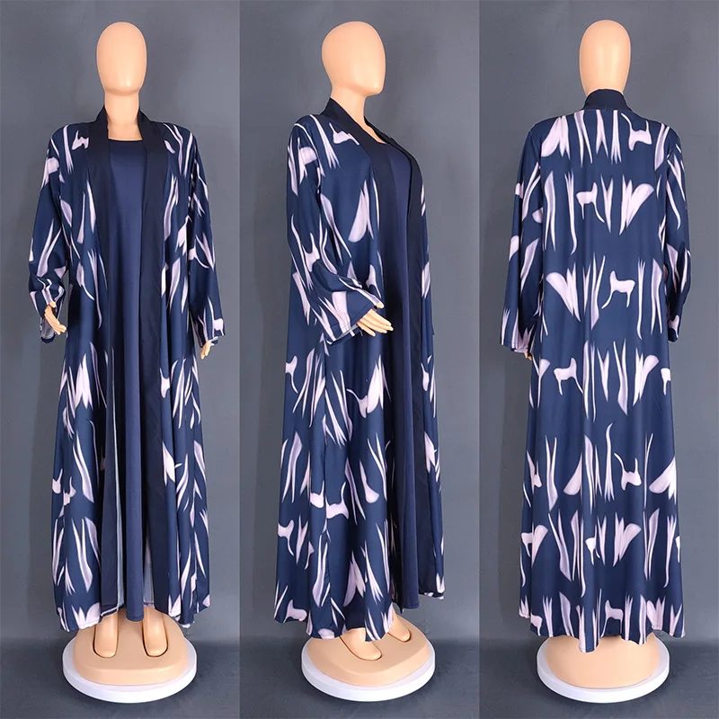 Muslim Women Abaya Dress Islam Clothing 2023 New Print Kimono Cardigan Robe 2-piece Sets Femme Morroco Caftan Long Maxi Dress