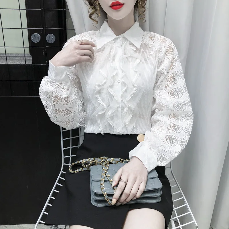 

Женские кружевные топы, женские рубашки, блузы, рубашки на пуговицах, новая рубашка с кружевным узором и кисточками, Женский ажурный топ, тон...