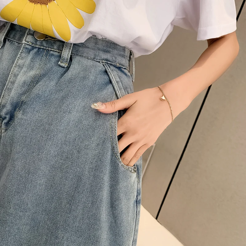 New Woman Wide Legs High Waist Blue Knee-lenght Denim Shorts Casual Female Loose Fit Jeans Vintage Ladies Bermuda Shorts