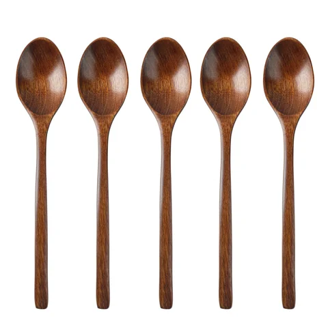 5 pezzi zuppa di cucchiai in legno e forchetta prodotti tavoli eco -friendly tavoli set di mestoli di ellisse naturale per cucinare
