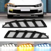 okeen 2pcs car led daytime running light for volkswagen vw scirocco 2010 2011 2012 2013 day light with turn signal lamp yellow