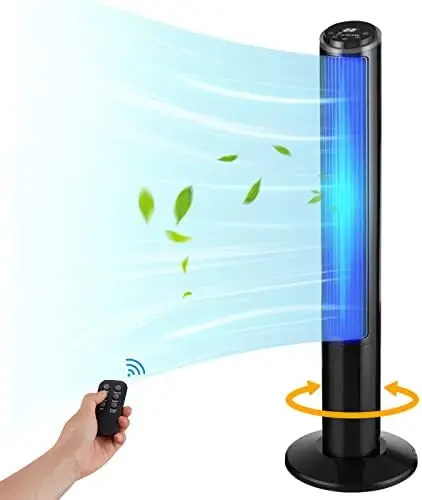 

Осциллирующий вентилятор с дистанционным управлением, 75 °, 3 скорости, 2 режима, таймер 15H, фотография искусства, 40 дюймов, портативный напольный безлопастный вентилятор для спальни