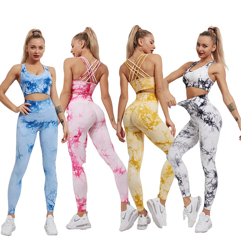 

Women's Yoga Set Tracksuit Female Clothing Sexy New Tie-dye Sportswear High Waist Athletic Leggings Workout Bra Tight Suits
