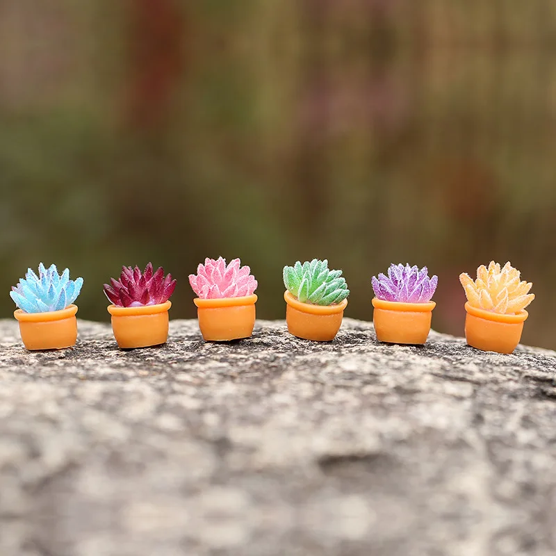

100pcs/Lot Resin Simulation Small Potted Succulents DIY Micro Landscape Ornaments Dollhouse Decor Accessories