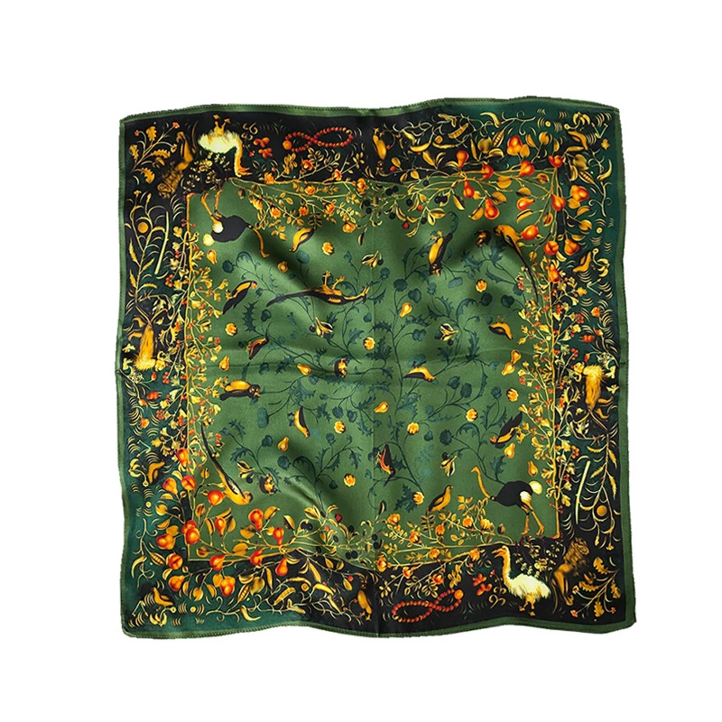 

Army Green Luxury Natural Silk Scarf Women Spring Printed Bird 100% Real Silk Twill Scarves Wrap Shawl Square 53cm Bandana Lady