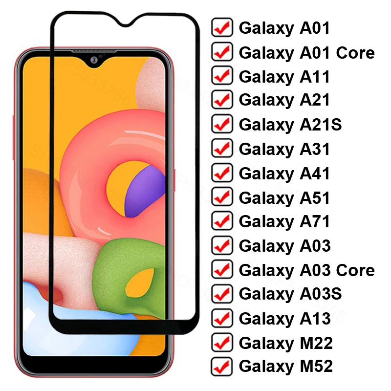 

9D полное покрытие закаленное стекло для Samsung Galaxy A01 A03 Core A13 M22 M52 защита для экрана A11 A21 A31 A41 A51 A71 стеклянная пленка чехол