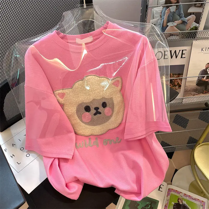 

Cute Lamb Short Sleeves T-shirt Women's Summer Loose Casual Women Fashion Top
