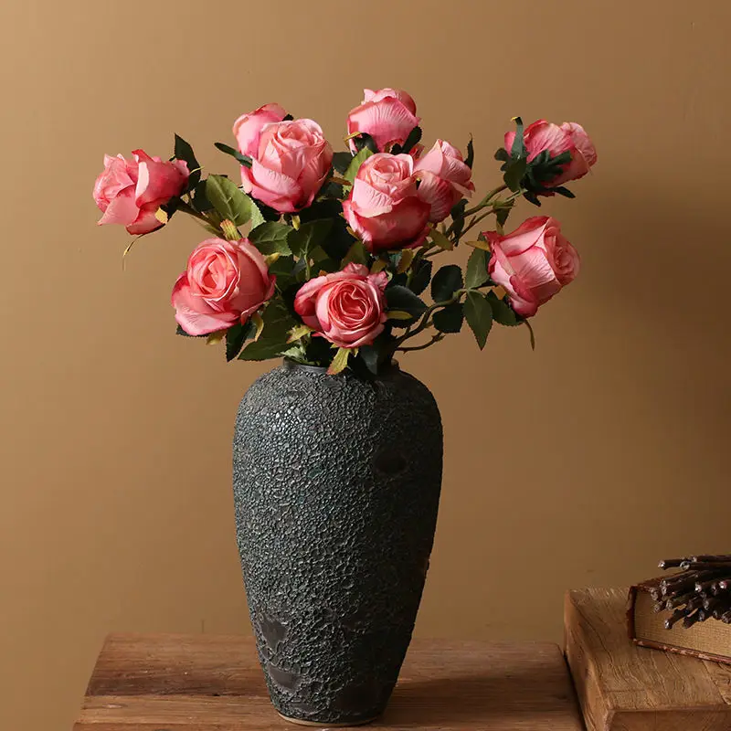 

Simulation Of Bulgarian Rose Silk Flower High-end Plastic Fake Flower Home Living Room Retro Bouquet Floral Decoration