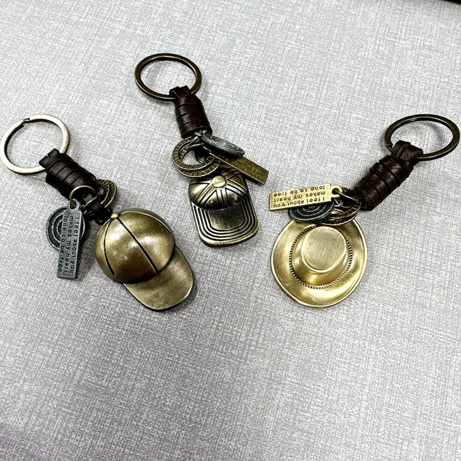 

European and American Punk hat cap Vintage Women Leather Keychain Backpack Pendant Creative Keychain Men and Women Small Gifts