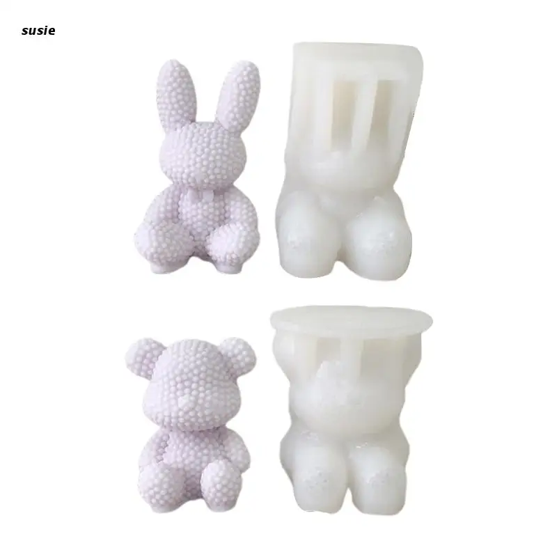 

X7YA 3D Pearl Bear Bunny Silicone Mold Resin Crafts Mold for DIY Craft Jewelry Tool